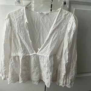 Zara Embroidered, Quarter Button Down | Small